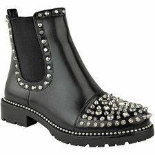 Womens Ladies Studded Goth Biker Zip Up Gusset Chelsea Ankle Boots Shoes Size