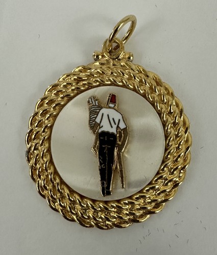 Vtg Shriner Walking Tall Pendant Crutches Masonic Freemason Faux Pearl Gold