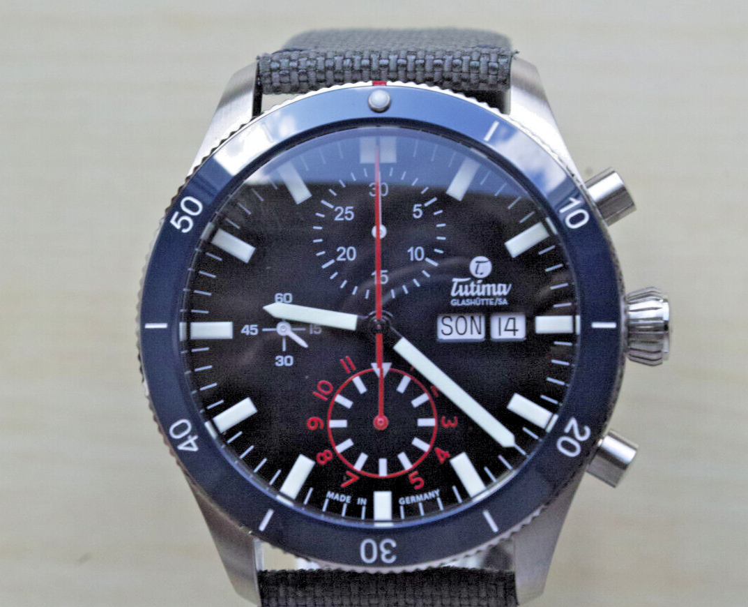 TUTIMA Grand Flieger Chronograph blau Ref 6407-01 NEU FULL SET