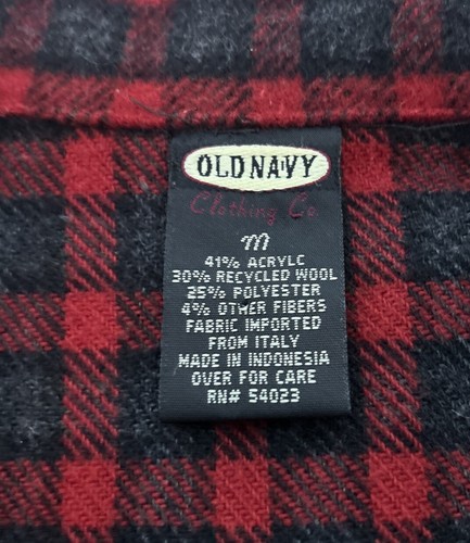 Vintage Old Navy Acrylic Wool Flannel Zip Up Shirt Jacket Women Medium Red Plaid - Picture 7 of 8