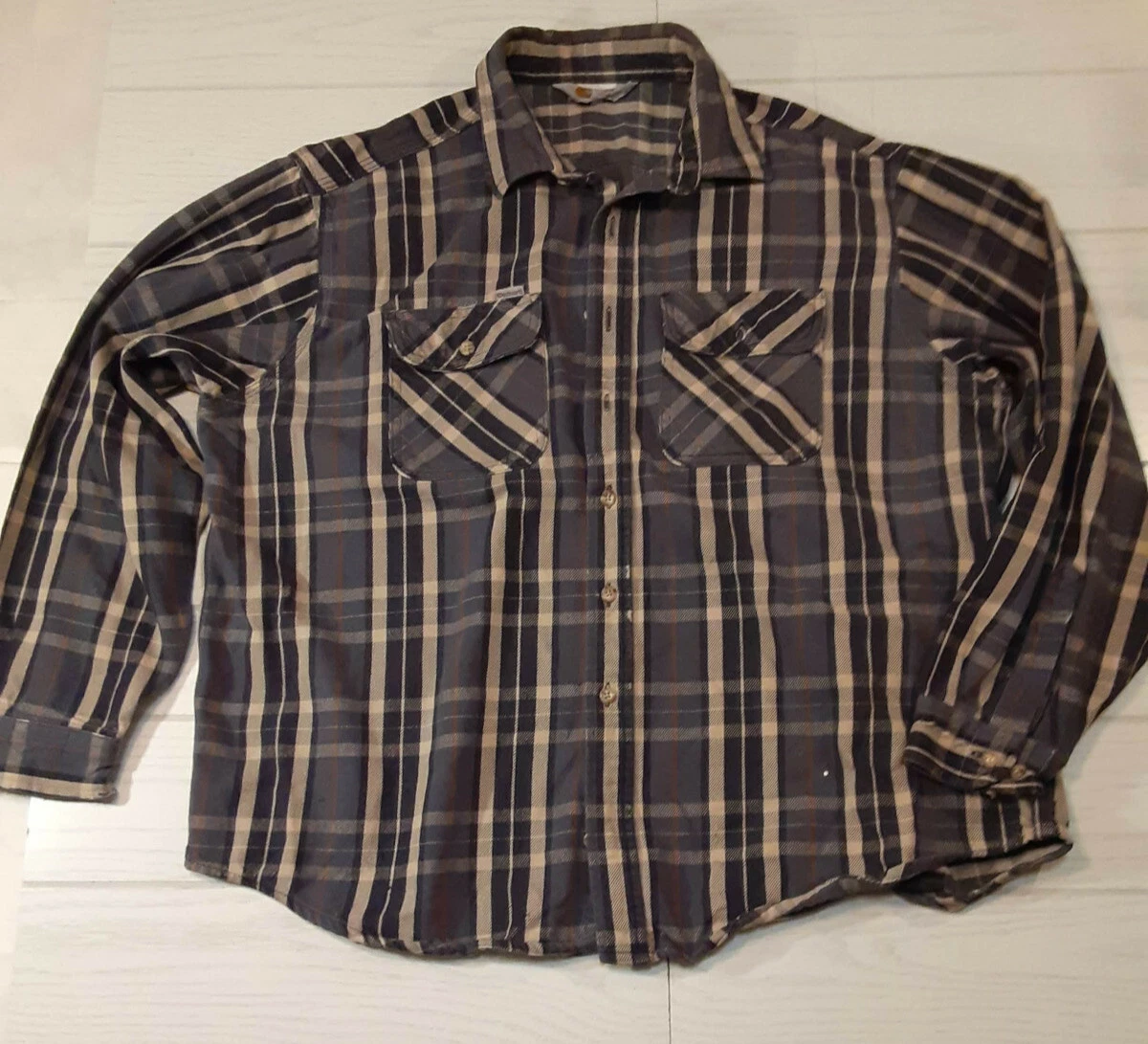 Vintage 90s Carhartt Rugged Outdoor Wear Blue Plaid Flannel Shirt 2XL USA