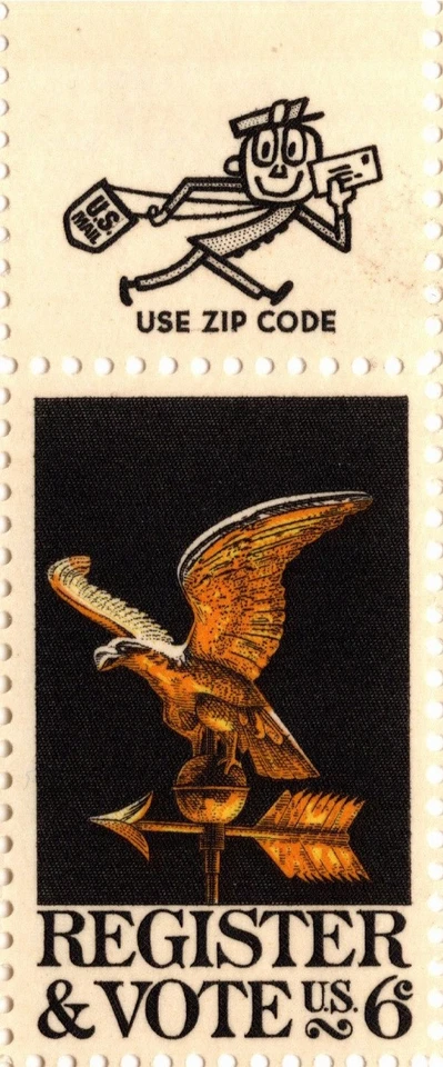 USA 1968 REGISTER & VOTE, EAGLE WEATHER VANE PANE 50 STAMPS 6 CENT SC 1344 MNH - Image 3 of 4