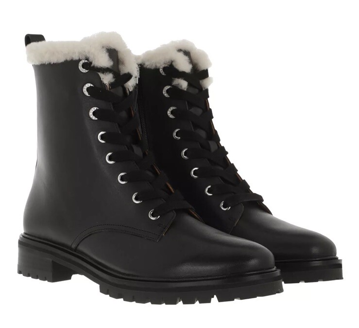 KATE SPADE Women's Jemma Black Biker Combat Leather Lace-Up Boots