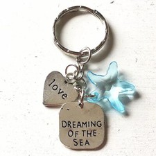 Dreaming Of The Sea Silver Charm Keychain Gift for Ocean  Beach Lovers