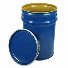 Hobbock/Deckelfass/Stahlfass/Metallfass 60 L NEU, blau, dickwandig, Innenlack