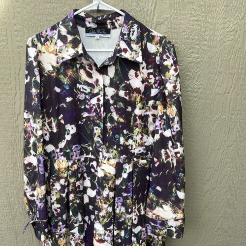 Dalia Macphee Long Sleeve Dress XL Pleated Abstract Floral Collared Button Fron - Picture 3 of 10