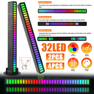 2/4x RGB Activated Music Rhythm Lamp Bar Sound Control LED Ambient USB Lights