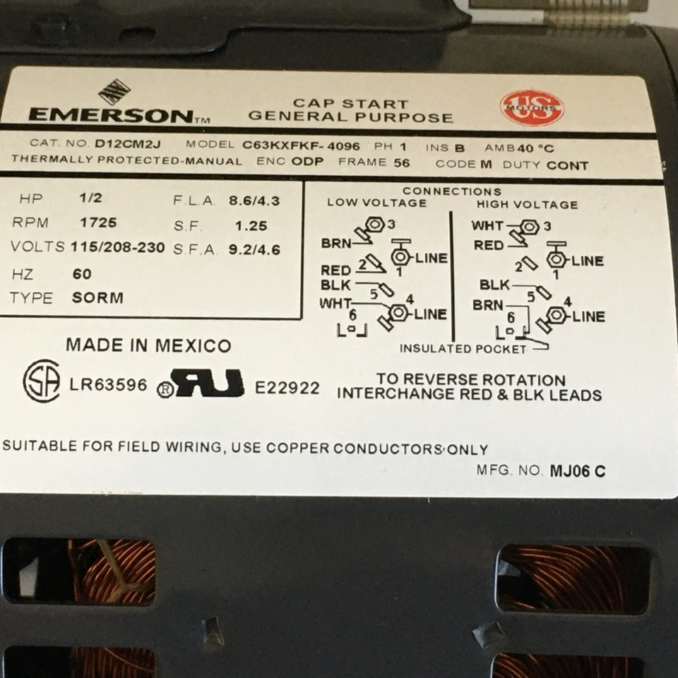 *New~Open~Box* EMERSON P Start General Purpose D12CM2J 60RPM 1/2HZ + *Warranty* - Image 4 of 4