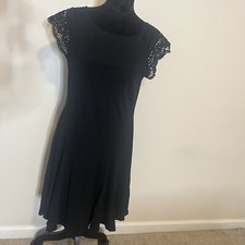 Lauren Ralph Lauren Black Crochet Cap Sleeve Fit & Flare Mini Dress Size L