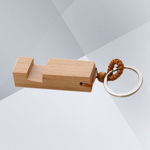 Wooden Mobile Phone Holder Keychain Smartphone Desktop Bracket Keyring