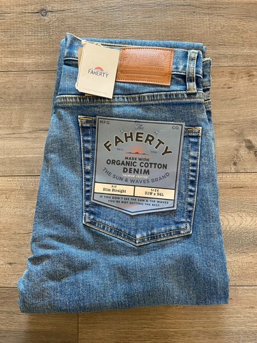 Faherty Herren 31X34 Bio Baumwolle Slim Straight Denim Blau Sandy Point Jeans Neu - Bild 11 von 13