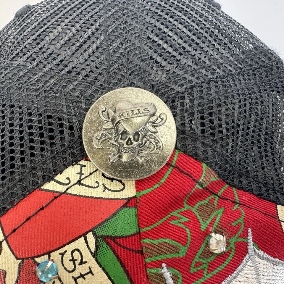 Sombrero de colección Ed Hardy espalda a presión rojo camionero estrás amor mata lentamente Y2K Foto 3 de 4