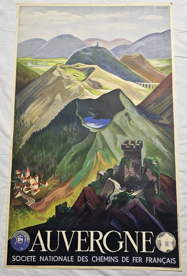  Affiche originale A.Giroux 1938 - SNCF Auvergne - 100 X 62 cm - Paul Martial  - Photo 2/4
