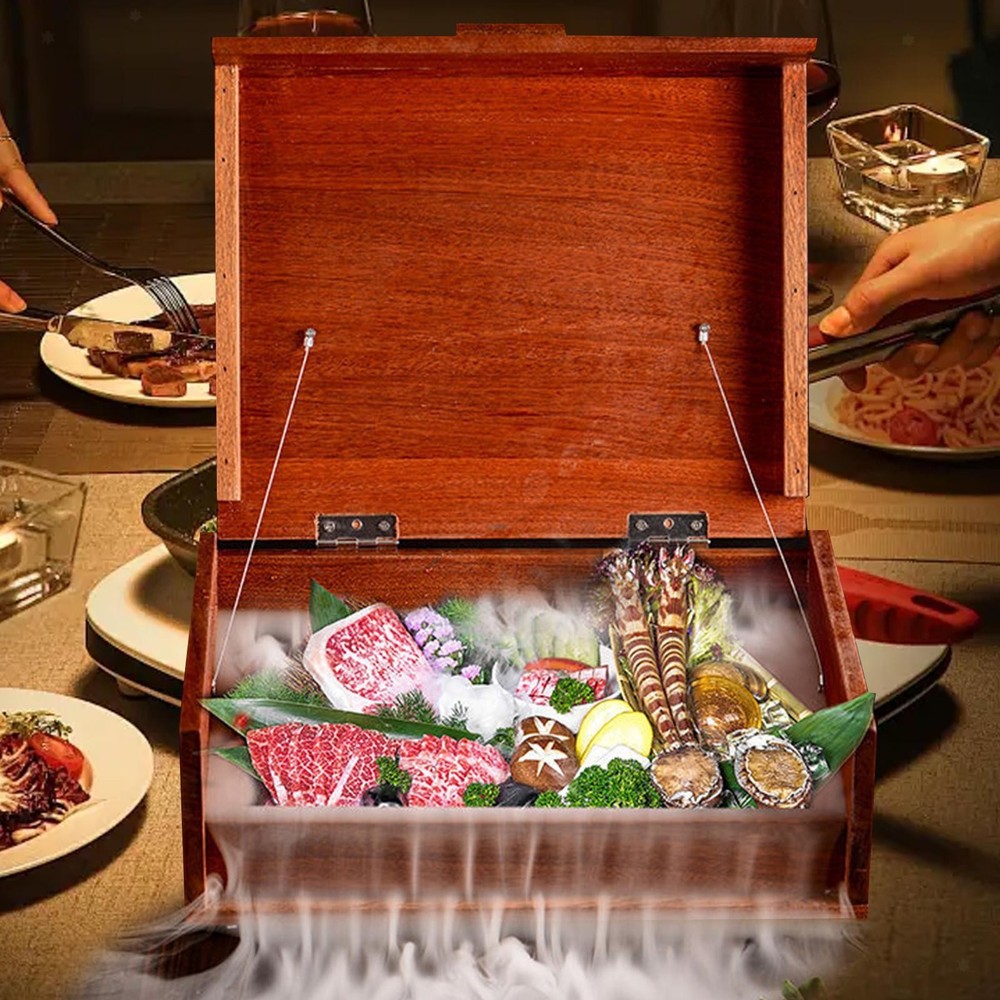 Wood Bento Box with Dry Ice Compartment for Party Food Storage