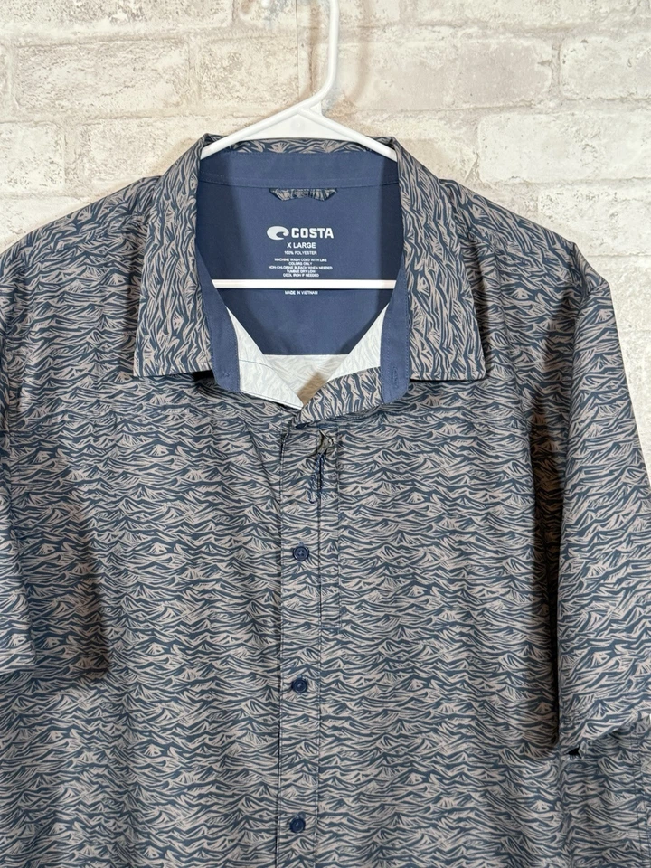 COSTA DEL MAR Hybrid Fishing Shirt Blue Waves Men’s XL Vented Short Sleeve - Image 3 of 4