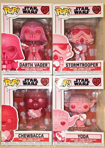 Star Wars Valentine's Day Funko Pop Set Of 4 - Vader, Stormtrooper, Chewy, Yoda