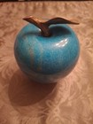 Vtg Office Home Teacher Desk Blue Apple Brass Stem 3.5" Paperweight Marble Stone — photo 5