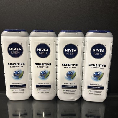 4x NIVEA MEN Sensitive Body Wash with Bamboo Extract, 16.9 Fl Oz Sensitive Skin