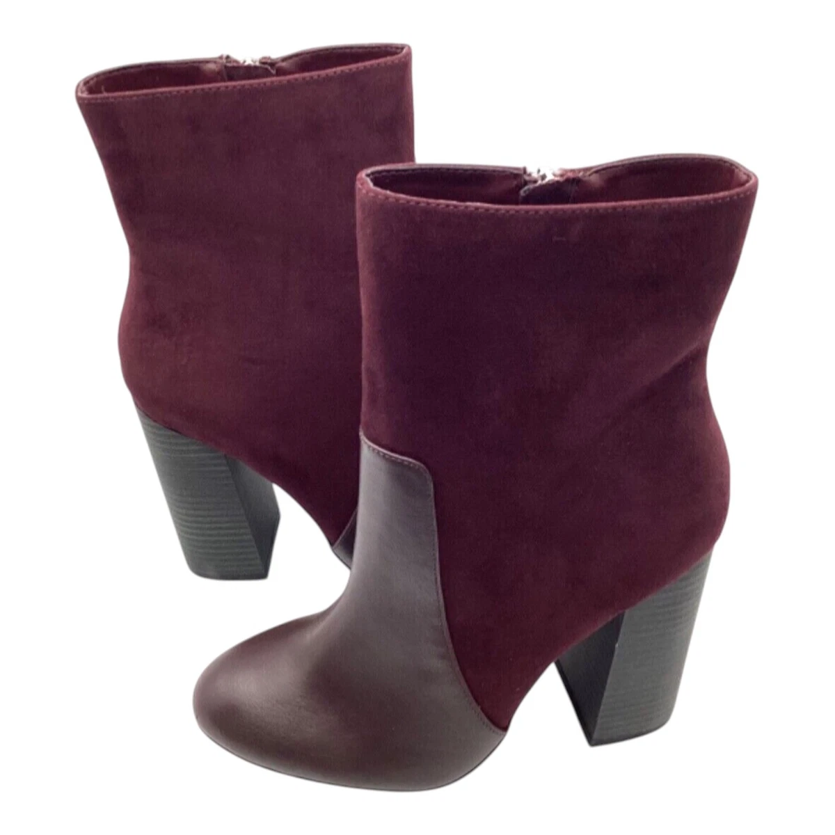 Anne Michelle Mujer Botines Reino Unido 4 Borgoña Imitación Gamuza Tacón Bloque Invierno