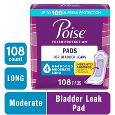 Poise Incontinence Pads for Women, 4 Drop Moderate Absorbency, Long Length