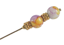 3" Hat-Stick-Lapel Pin Double Mottled Pink Glass Beads Gold-tone Findings TF93
