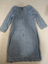 Talbots Size 4P Scallop Trim Denim ChamBray Knee Length Shift Dress Light Jean
