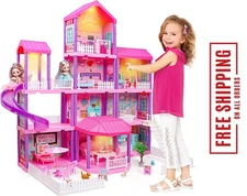 "New Barbie Dreamhouse, Pool Party Doll House with 4 Story Slide "