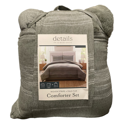 details by Becki Owens Woven Stripe Comforter Set w/ Faux Rabbit Fur,