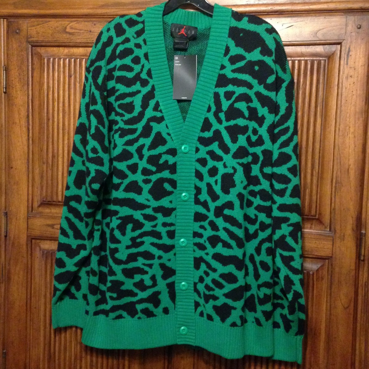 JORDAN MEN'S FLIGHT HERITAGE CARDIGAN , GREEN / BLACK - SIZE L