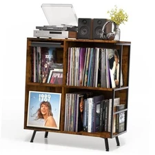 Flip Top Record Player Stand, 3-Tier Large Record Player Table Holds up to 500 