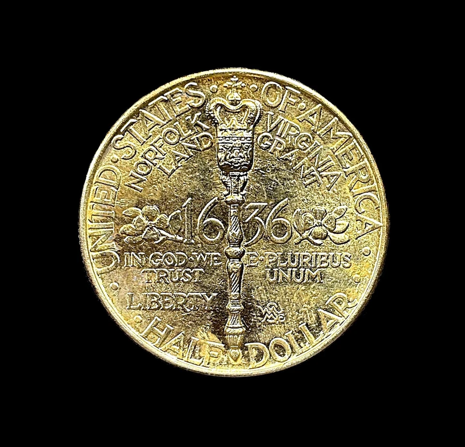 1936 - NORFOLK COMMEMORATIVE SILVER 50C PIECE HALF DOLLAR RAW UNCIRCULATED COIN - Image 2 of 2