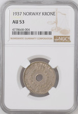 1937 NORWAY KRONE NGC CERTIFIED COIN AU 53