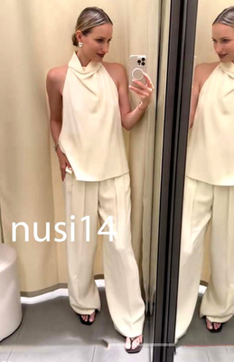 ZARA NEW WOMAN MID-RISE ZW COLL FLOWY PLEATED PANTS ECRU XS-XL 7149/062/712