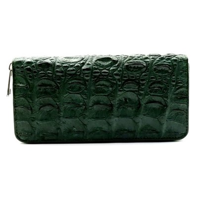 New Real Green Croc Leather BackBone Skin Women Zipper Clutch Wallet Purse.