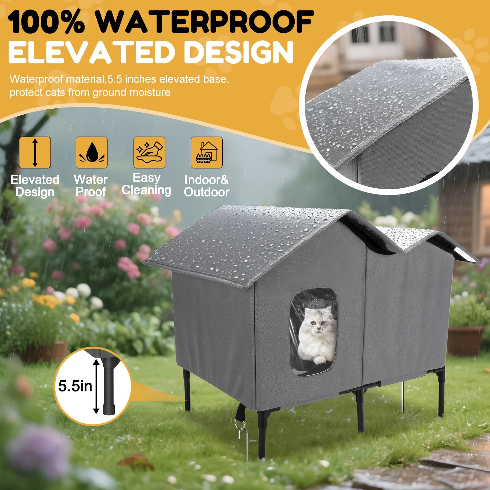 Heated Outdoor Cat House for Winter Weatherproof Insulated Oxford Cloth & Elevat