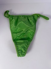 XL/8 Ashley Taylor Vintage Satin String Thong green polka dot print second skin
