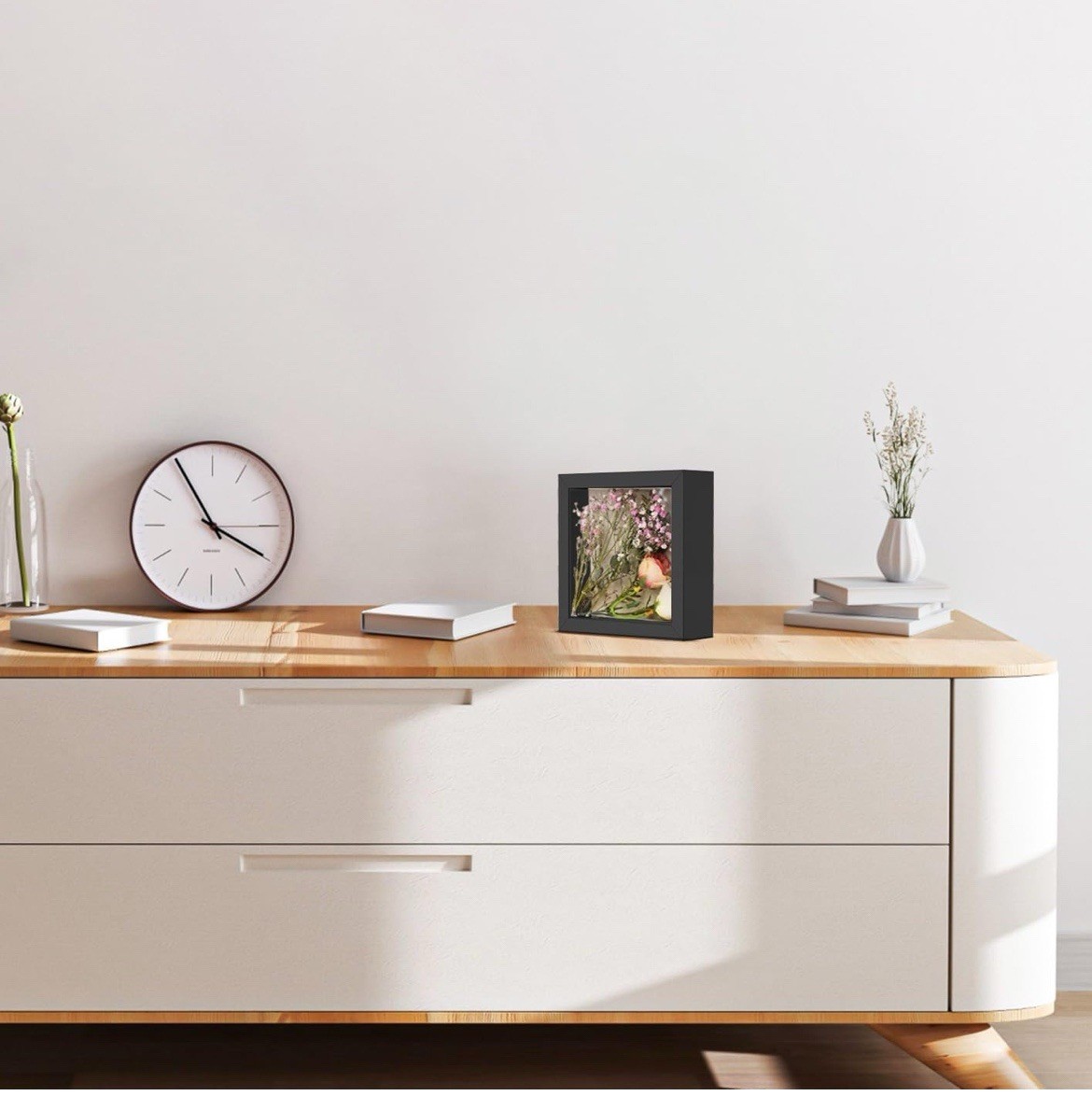 5x5 Black Small Shadow Box Picture Frame w/ Soft Linen Back & Push Pins Display 