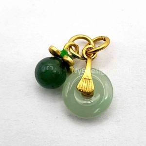 Authentic Green Jade Ring and Gold Plated Yellow Bead Drop Charm Pendent