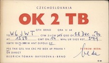 QSL radio card OK2TB 1970 Brno South Moravian Czechoslovakia Bedrich Toman