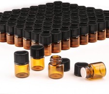 100x Tiny Small 1ml Empty Amber Glass Essential Oil Bottles Vial Black Screw Cap