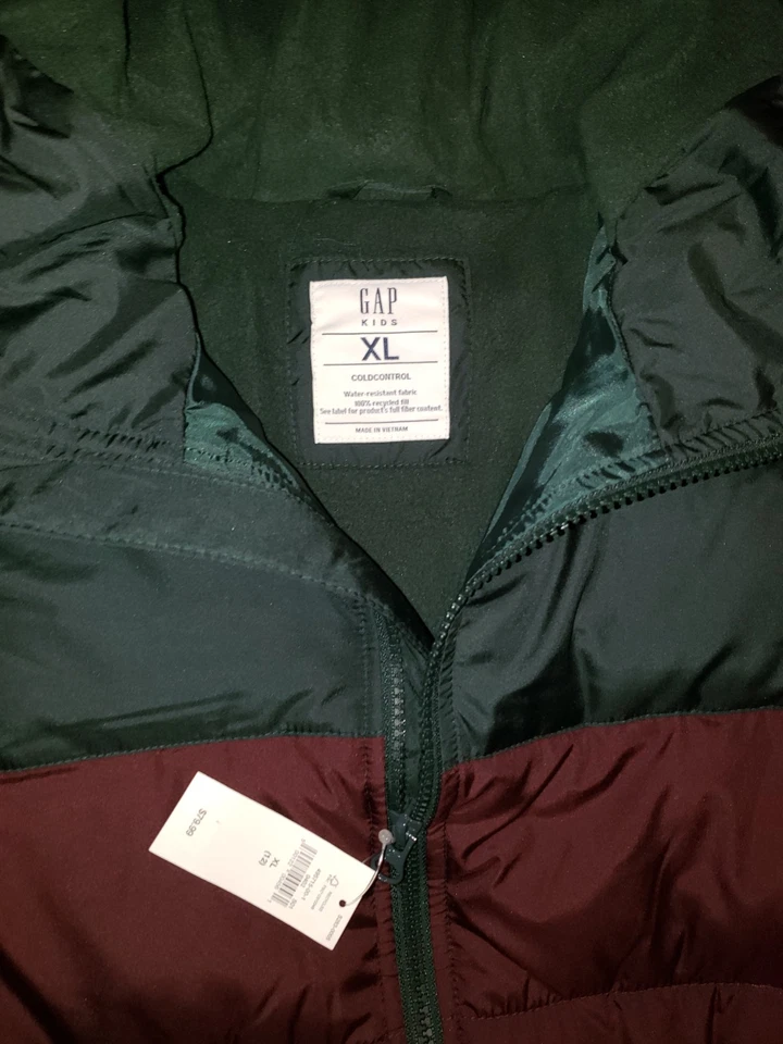 NUEVO CON ETIQUETAS Chaqueta Abrigo Gap Kids Cold Control Max Warmest Puffer Azul Marino/Rojo/Verde Talla XL Foto 2 de 4