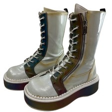 Demonia Emily350 reflective rainbow platform combat boots Size 8.5 vegan leather