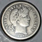 1907 Liberty Head "Barber" Silver Dime 10¢ - F - Fine Details US 10c Coin