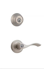 Kwikset Hollis Keyed Entry Door Lever with Cylinder Deadbolt Balboa Satin Nickel