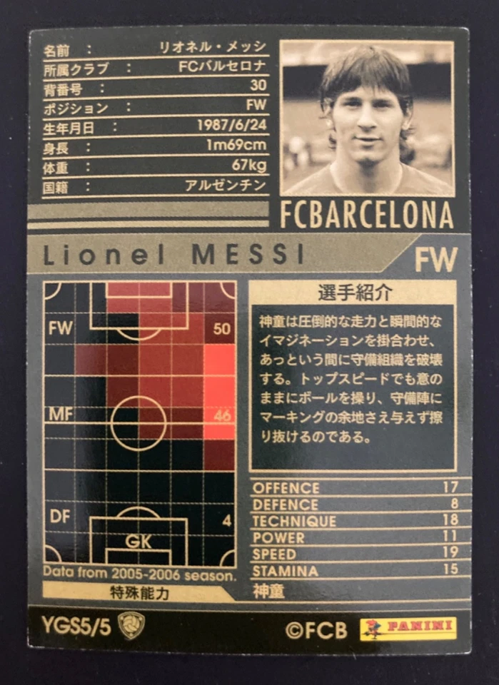 2005-06 Panini WCCF Clubes Europeos Young Star YGS Lionel Messi refractor raro Foto 2 de 2