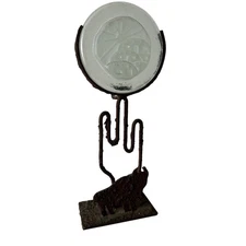 Handmade Cast Iron Glass Buffalo Cactus Western Scene Candleholder Rustic Art