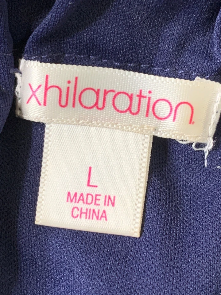 Vestido maxi floral sem alças Xhilaration L azul marinho sobreposição de chiffon RY10376 Island - Imagem 4 de 4