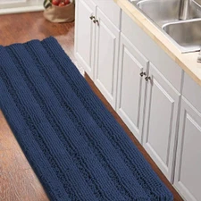 Turquoize 59x20" Navy Blue Striped Extra Large Non-Slip Shaggy Bath Rug Runner