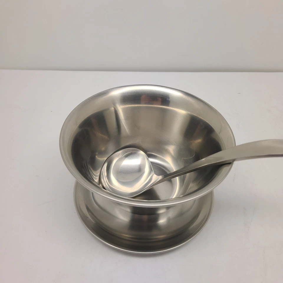 Cuenco de acero inoxidable Stelton con placa base y cucharón 18-8 Dinamarca excelente Foto 3 de 4