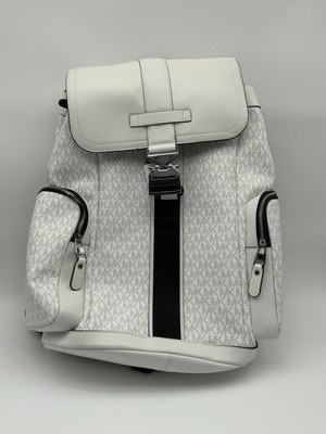 Michael Kors Men's Hudson Signature Logo and Leather Cargo Backpack White OS
